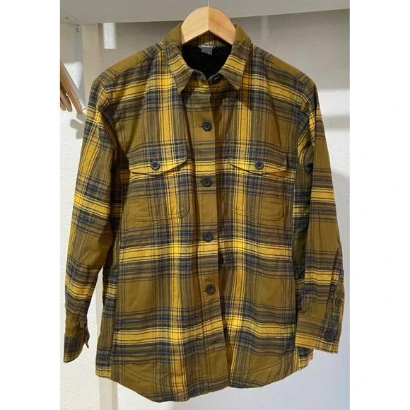 Eddie Bauer Men's Flannel Fleece Lined Shirt Jacket Yellow Plaid Outerwear Sz S - Picture 1 of 15